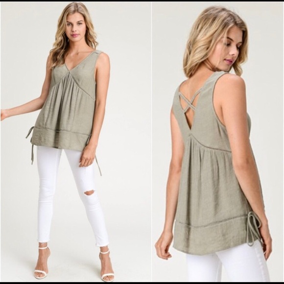 Women’s cute comfy olive spring summer boho lightweight top - Picture 2 of 4